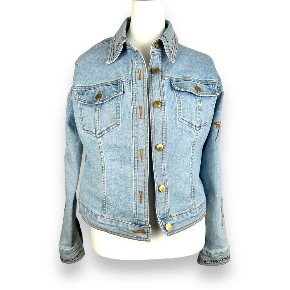 V Very Vera Boho Embroidery Denim Jacket Size Medium